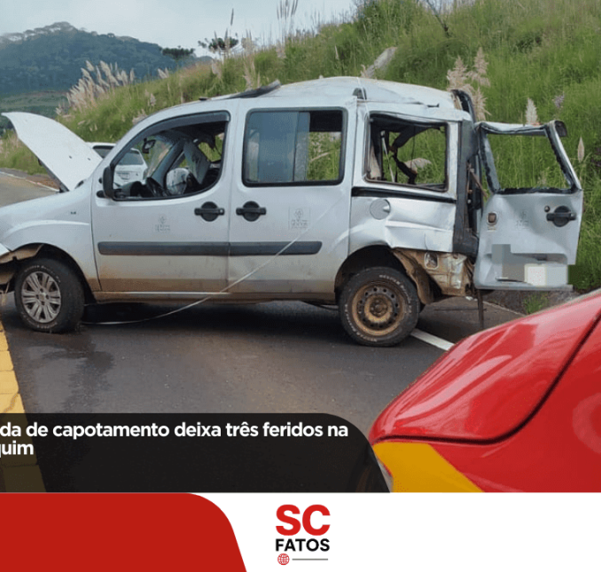 Saída de pista seguida de capotamento deixa três feridos na SC-114 em São Joaquim