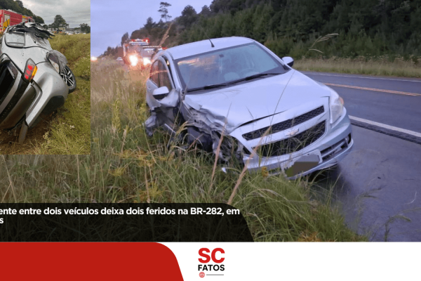 Acidente entre dois veículos deixa dois feridos na BR-282, em Lages