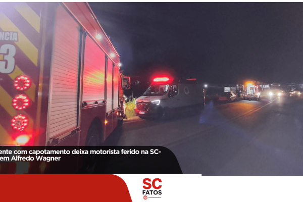 Acidente com capotamento deixa motorista ferido na SC-350, em Alfredo Wagner