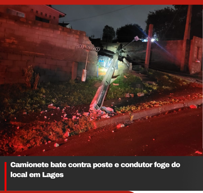 Camionete bate contra poste e condutor foge do local em Lages