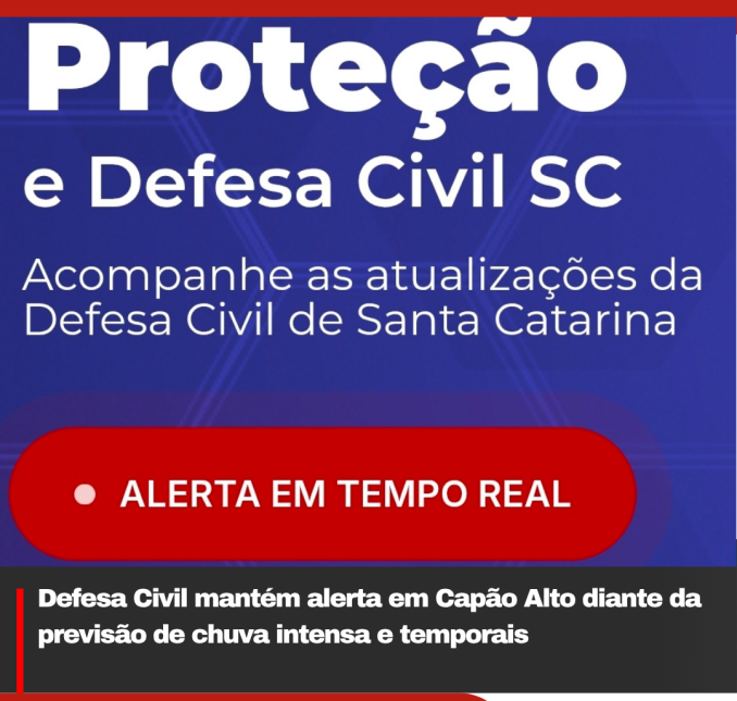 Defesa Civil mantém alerta em Capão Alto diante da previsão de chuva intensa e temporais