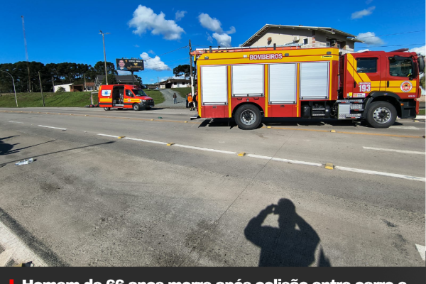 Homem de 66 anos morre após colisão entre carro e motocicleta na SC-114, em Palmeira