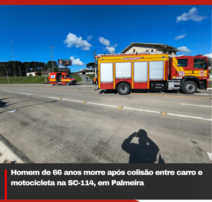 Homem de 66 anos morre após colisão entre carro e motocicleta na SC-114, em Palmeira