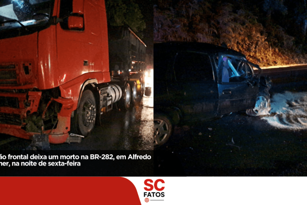 Colisão frontal deixa um morto na BR-282, em Alfredo Wagner, na noite de sexta-feira