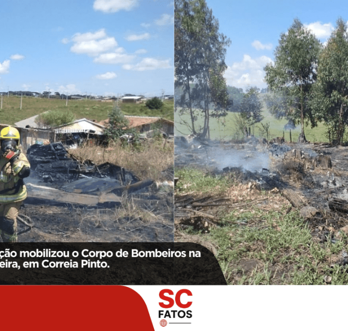 Incêndio em vegetação mobiliza Bombeiros na manhã desta terça-feira em Correia Pinto Chamas atingiram área de aproximadamente 200 metros quadrados no bairro Planalto