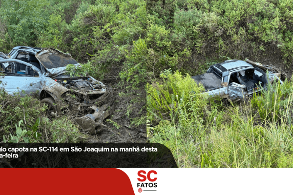 Veículo capota na SC-114 em São Joaquim na manhã desta quinta-feira (12)Acidente ocorreu às 6h42min no bairro São José e deixou uma mulher ferida