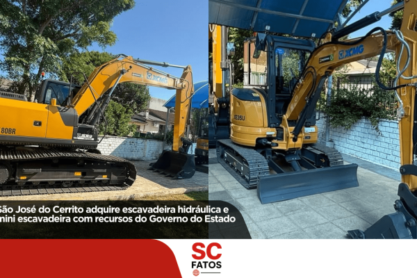 São José do Cerrito adquire escavadeira hidráulica e mini escavadeira com recursos do Governo do Estado