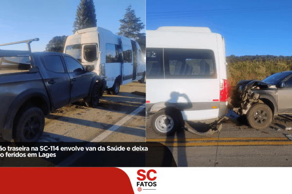 Colisão traseira na SC-114 envolve van da Saúde e deixa quatro feridos em Lages