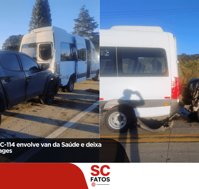 Colisão traseira na SC-114 envolve van da Saúde e deixa quatro feridos em Lages