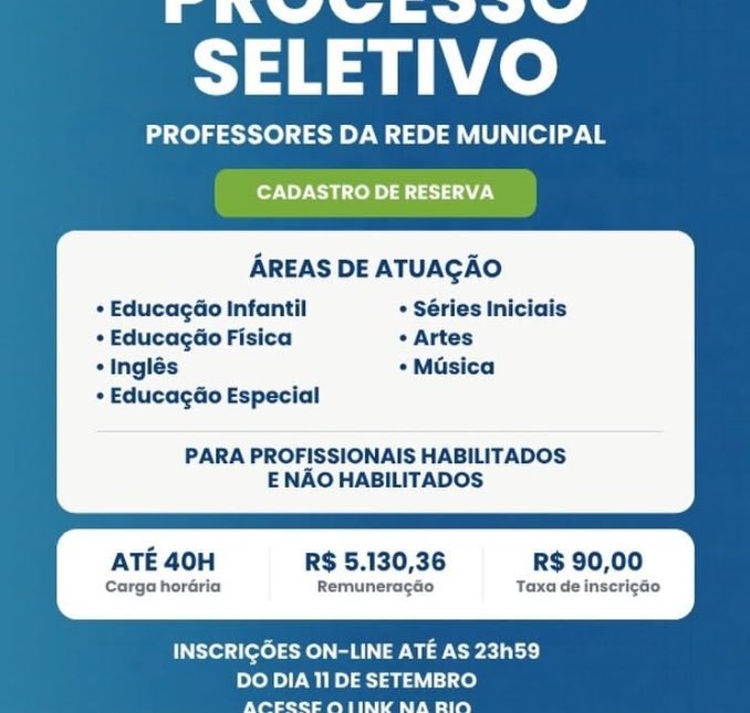 Palmeira abre processo seletivo para professores