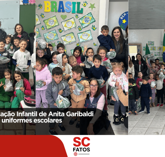 Alunos da Educação Infantil de Anita Garibaldi recebem novos uniformes escolares