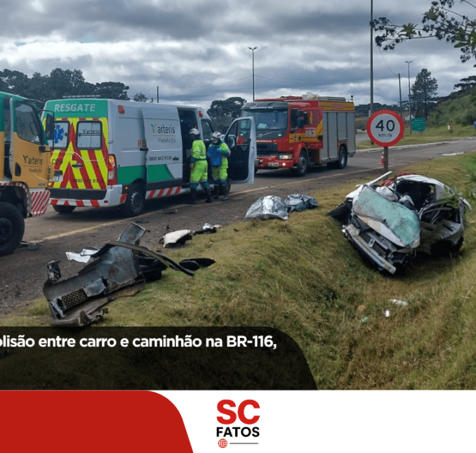 Casal morre após colisão entre carro e caminhão na BR-116, em Capão Alto