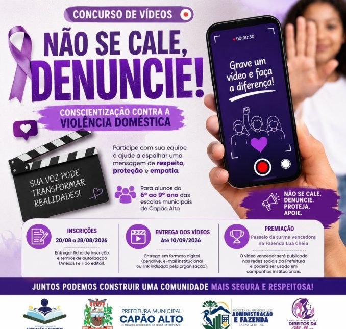 Concurso Agosto Lilás incentiva produção de vídeos de conscientização e prevenção à violência contra a mulher em Capão Alto