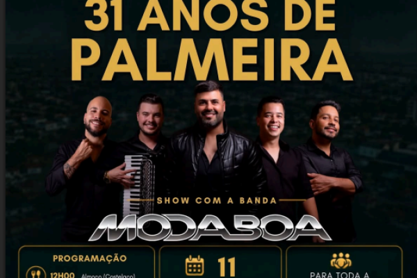 Palmeira comemora 31 anos com costelaço, show e bolo comemorativo neste sábado