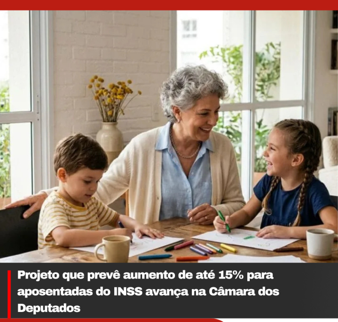 Projeto que prevê aumento de até 15% para aposentadas do INSS avança na Câmara dos Deputados