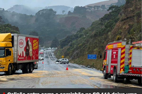 Colisão entre carro e caminhão na SC-114 deixa uma pessoa ferida em São Joaquim
