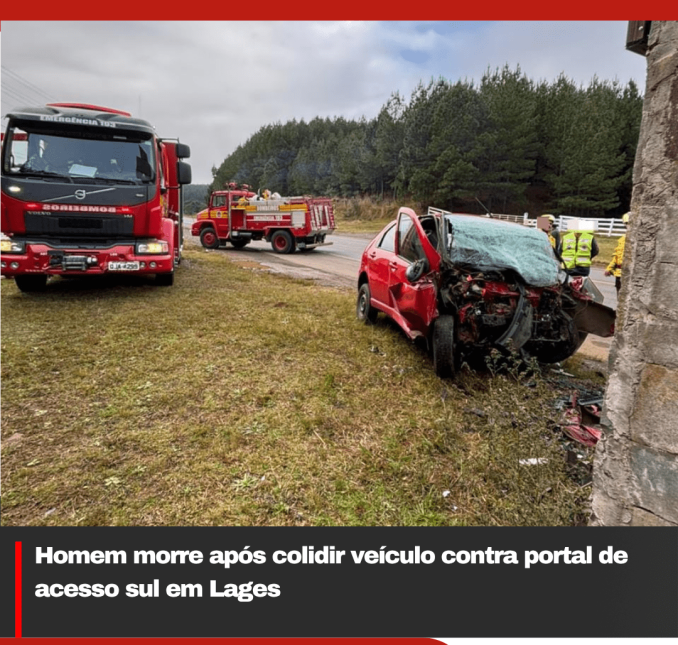 Homem morre após colidir veículo contra portal de acesso sul em Lages