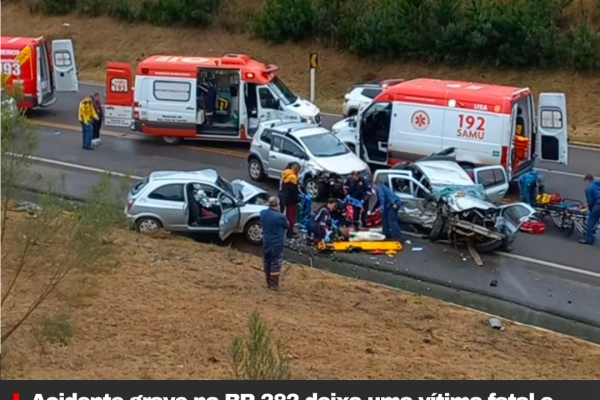 Colisão frontal entre três veículos deixa um morto e três feridos na BR-282, em São José do Cerrito