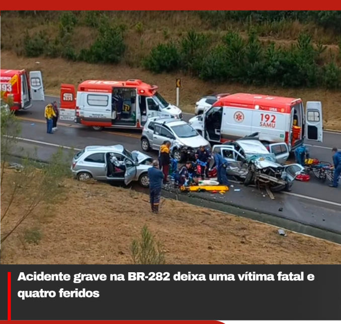 Colisão frontal entre três veículos deixa um morto e três feridos na BR-282, em São José do Cerrito