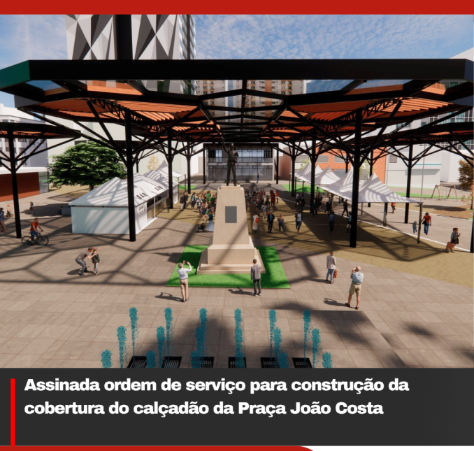 Assinada ordem de serviço para construção da cobertura do calçadão da Praça João Costa