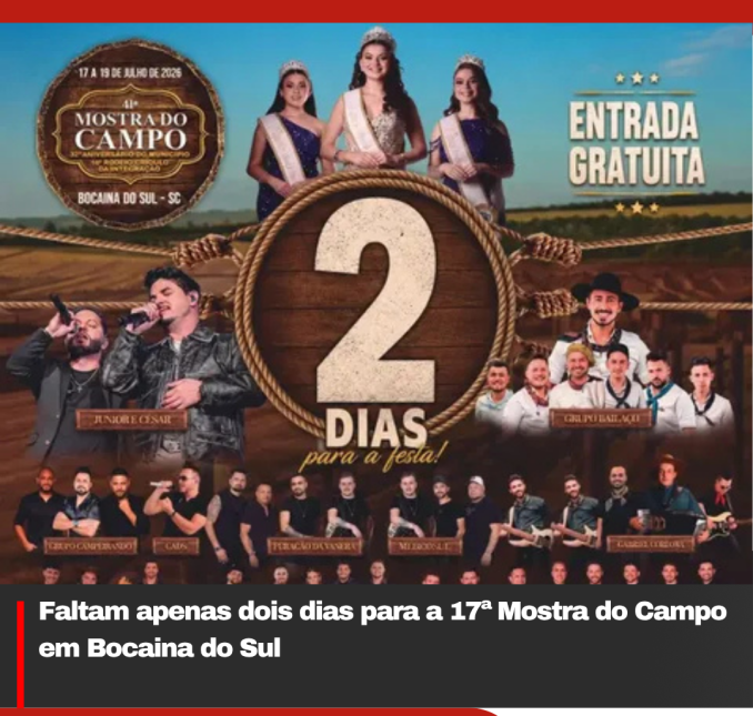 Faltam apenas dois dias para a 17ª Mostra do Campo em Bocaina do Sul