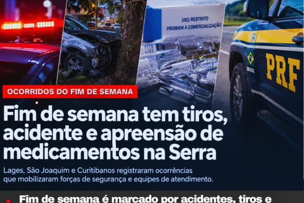 Fim de semana é marcado por acidentes, tiros e apreensão de medicamentos na Serra