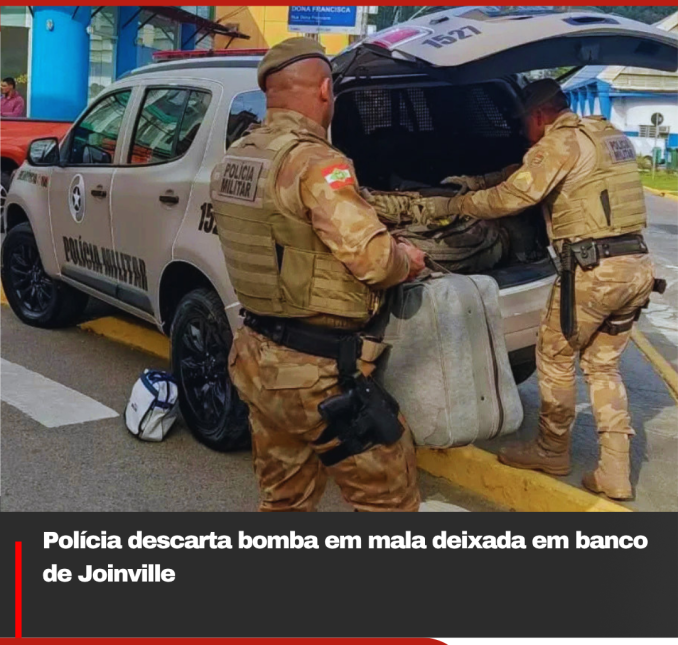 Polícia descarta bomba em mala deixada em banco de Joinville