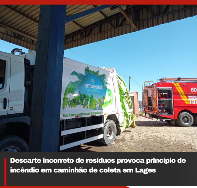 Descarte incorreto de resíduos provoca princípio de incêndio em caminhão de coleta em Lages